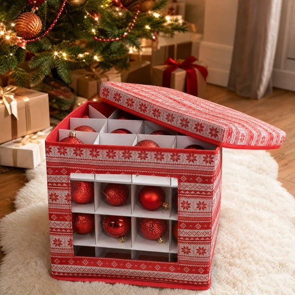 Christmas Ornament Storage Box 64 Compartments, Multi-Tiered Ball Organizer with Transparent Window and Dividers, Shockproof Dustproof Foldable Holiday Decor Storage