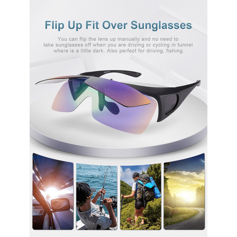 Tinhao Mens Polarized Fit Over Sunglasses Wear Over Glasses with Flip Up UV Protection Lens for Driving Fishing, Men's, Size: Oversized
