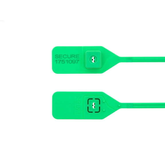 Secure Cable Ties 13 Inch Standard Green Tear Away Plastic Seal with Steel Locking Piece - 100 Pack