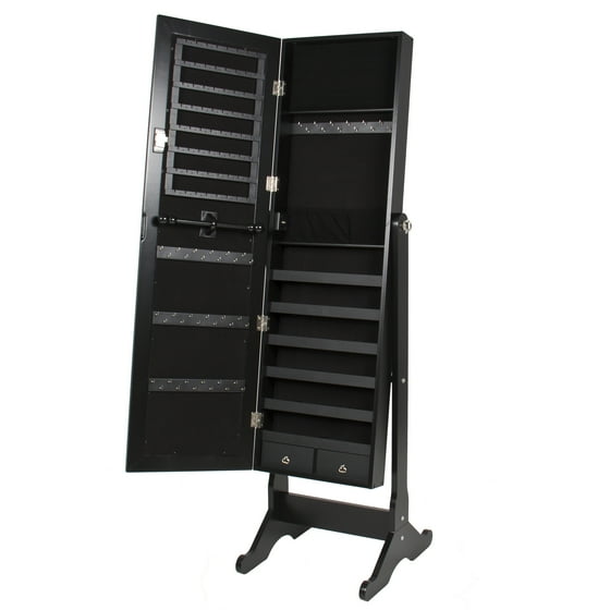 Mirrored Jewelry Cabinet Armoire W Stand Rings Necklaces Mirrored Jewelry Cabinet Armoire W Stand Rings Necklaces Bracelets Com