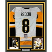 Framed Autographed/Signed Mark Recchi 35x39 Pittsburgh White Hockey Jersey JSA COA