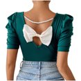 thumbnail image 1 of Plebaso Hauts Mignons pour Femmes Dos Noué T-Shirts Slim Manches Courtes Bouffantes Col Rond Décontracté Tee Tendance, 1 of 7