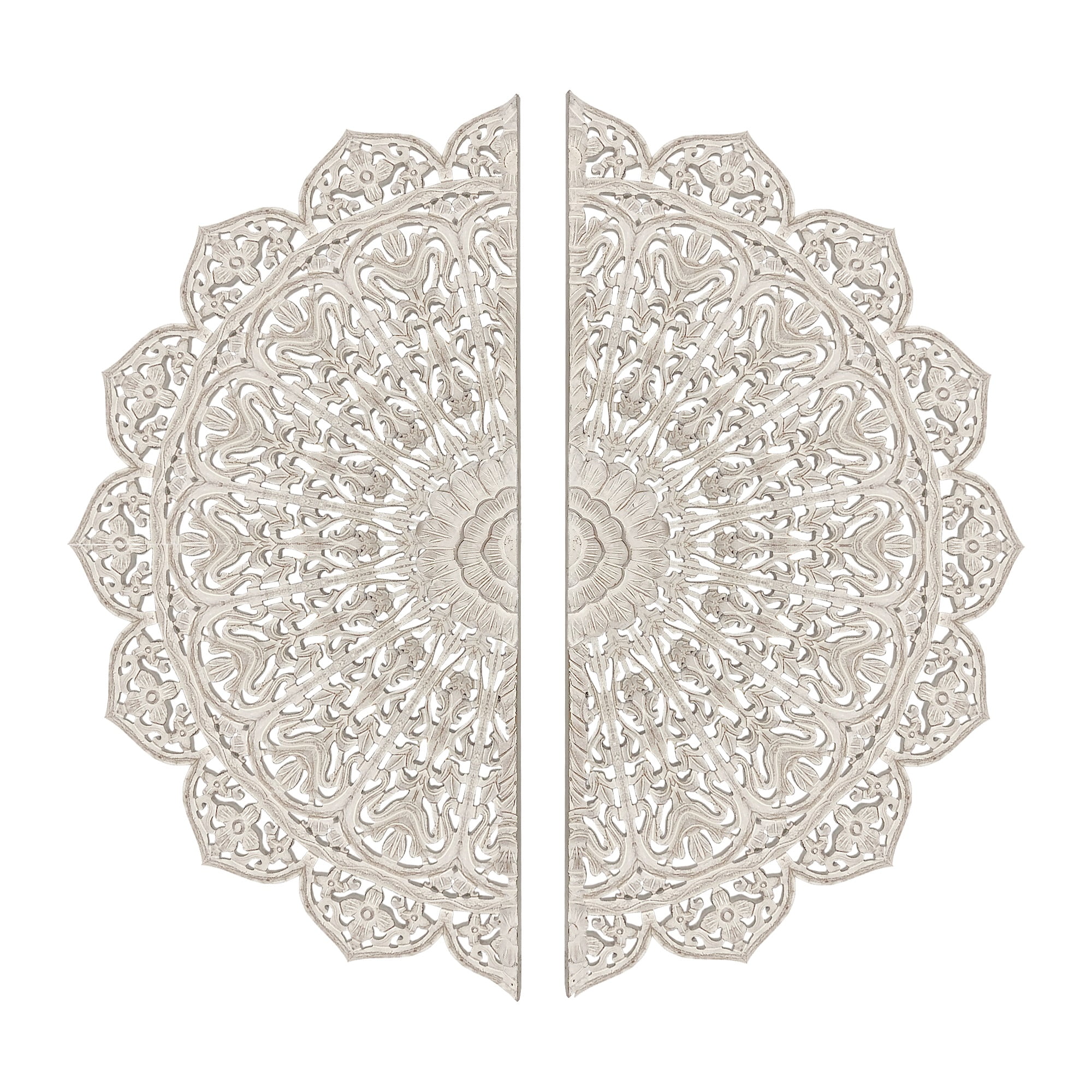 48 inch Half Moon Hand Carved Floral Mango Wood Wall Panel Decor