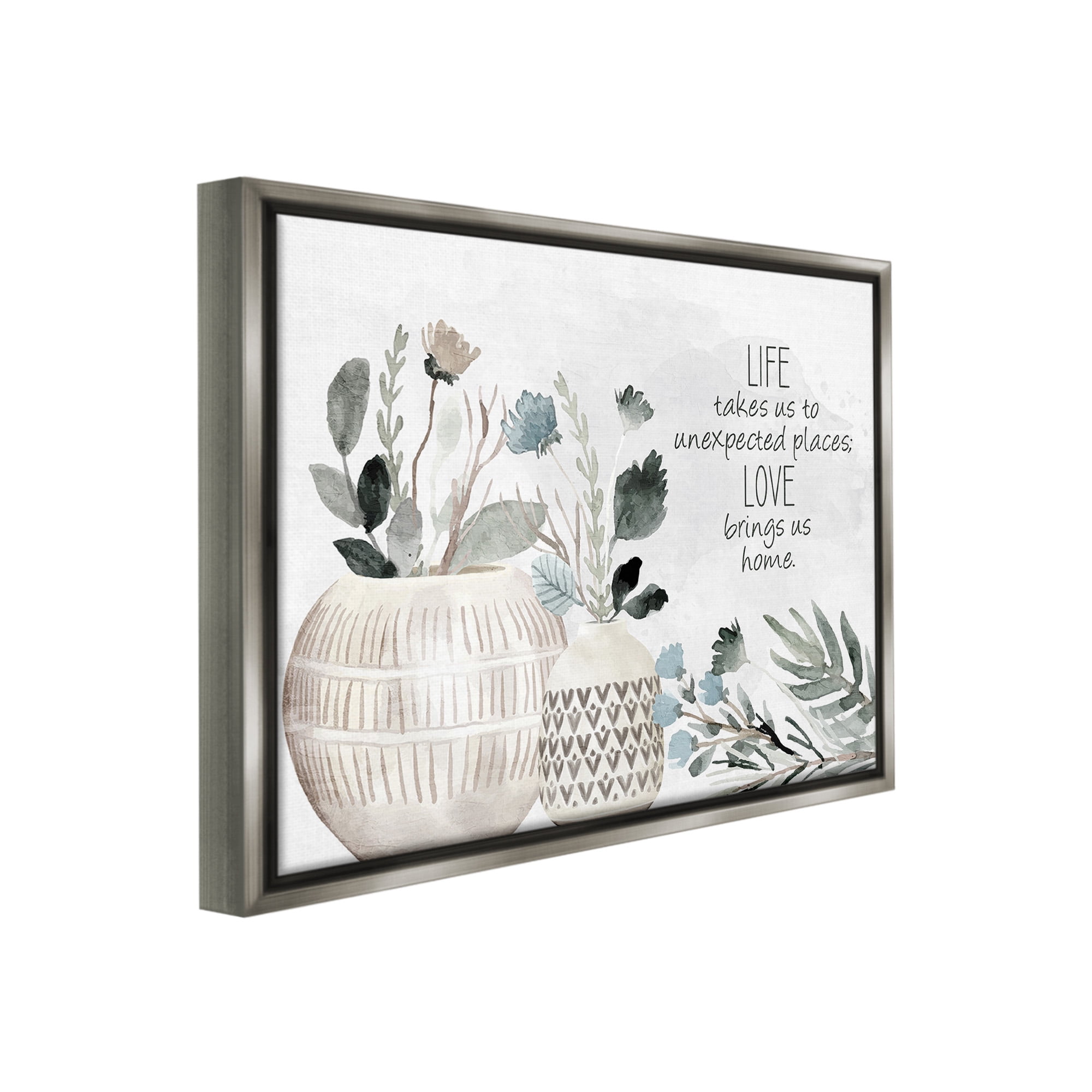 Stupell Industries Love Brings Us Home Inspirational Painting Gray Floater Framed Canvas Art Print Wall Art, 21 x 17