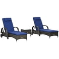 thumbnail image 1 of Dark Blue PE Rattan Patio Lounge Set with Table | 2 Reclining Chaise Chairs - Outdoor Garden Seating for Relaxing & Sunbathing - 78.7” L, 1 of 7