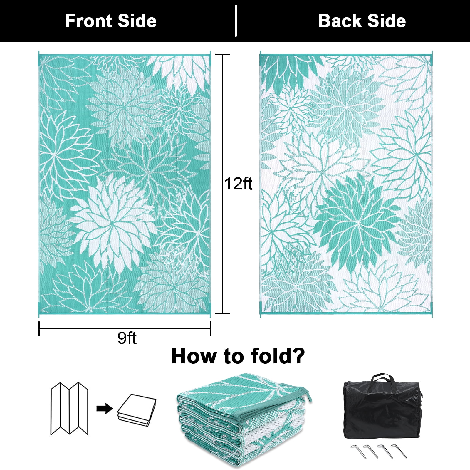 Ileading Outdoor Rugs for Patios 9'x12' Waterproof Patio Mat Plastic Straw Rug Reversible RV Camping Tent Rug Outside Area Rug for RV, Patios,Deck, Beach,Balcony, Camping