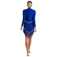 thumbnail image 2 of Doomiva Womens Tassel Latin Samba Dance Dresses Long Sleeve Irregular Hem Dress Blue L, 2 of 6