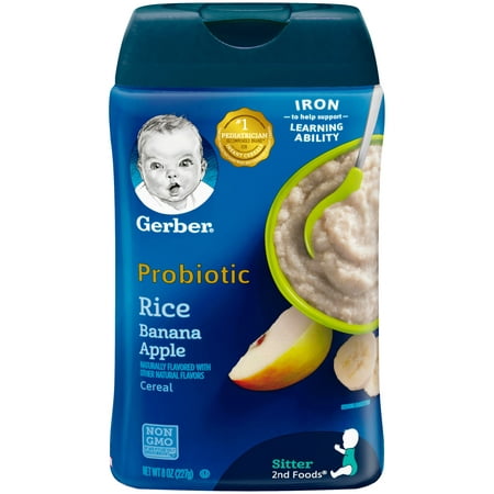 Gerber Cereal for Baby Probiotic Rice Baby Cereal, Banana Apple, 8 oz Canister (6 Pack)