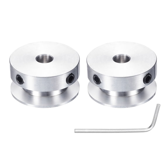 2Pcs Single Groove Pulley, 7mm Fixed Bore 30mm Outer Diameter Aluminum Alloy Mechanical Belt Pulley with Hex Wrench for 6mm PU Round Belt