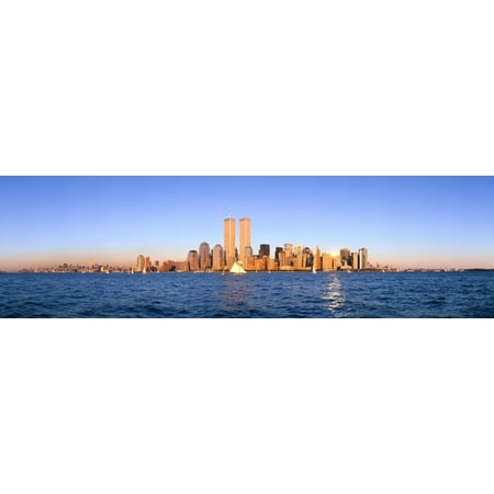 - Panoramic view of sailboat on the Hudson River lower Manhattan and New York City skyline NY with World Trade Towers at sunset Canvas Art - Panoramic Images (27 x 9)