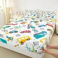 thumbnail image 3 of Manfei Truck Plane 3pcs Twin Sheet Sets,Cartoon Car Twin Fitted Sheet,Transportation Theme Breathable Flat Sheet,Kawaii Room Decorative, 3 of 7