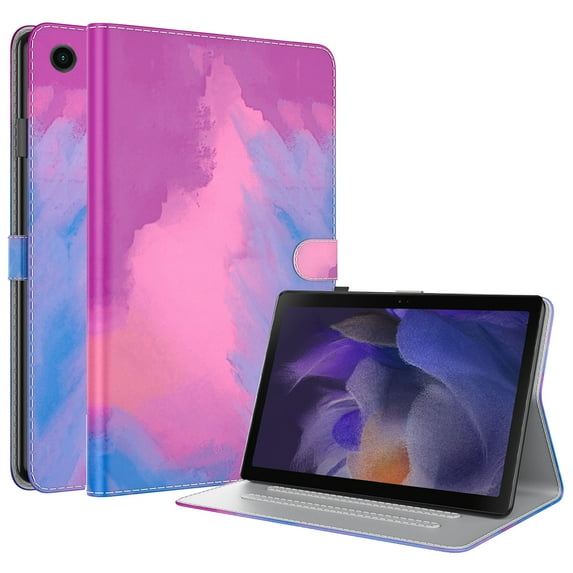 Colorful Case for Samsung Galaxy Tab A8 10.5-Inch Tablet 2021 (SM-X200 /SM-X205) - Slim Lightweight Leather/Silicone Protective Flip Stylish Cover Case with Stand / Card Holder (Pink Purple)