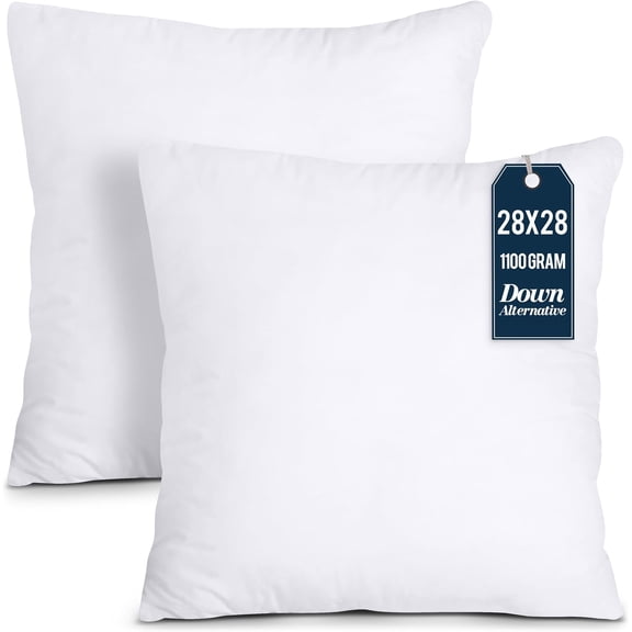 Throw Pillows Insert (Pack of 2, White) - 28 x 28 Inches Bed and Couch Pillows - Indoor Decorative Pillow