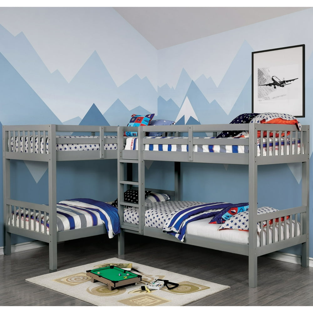 Furniture of America Wellick Wood Quadruple Bunk Bed, Twin, Gray