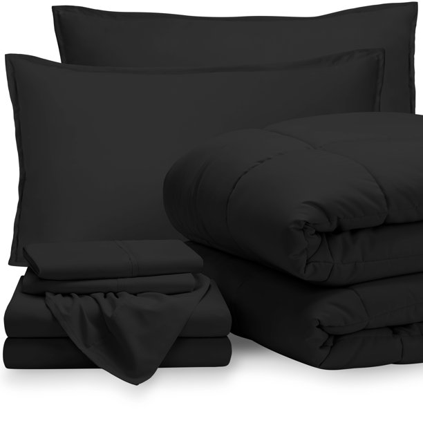 Bare Home Microfiber 7Piece Black and Black Bed in a Bag, Full XL