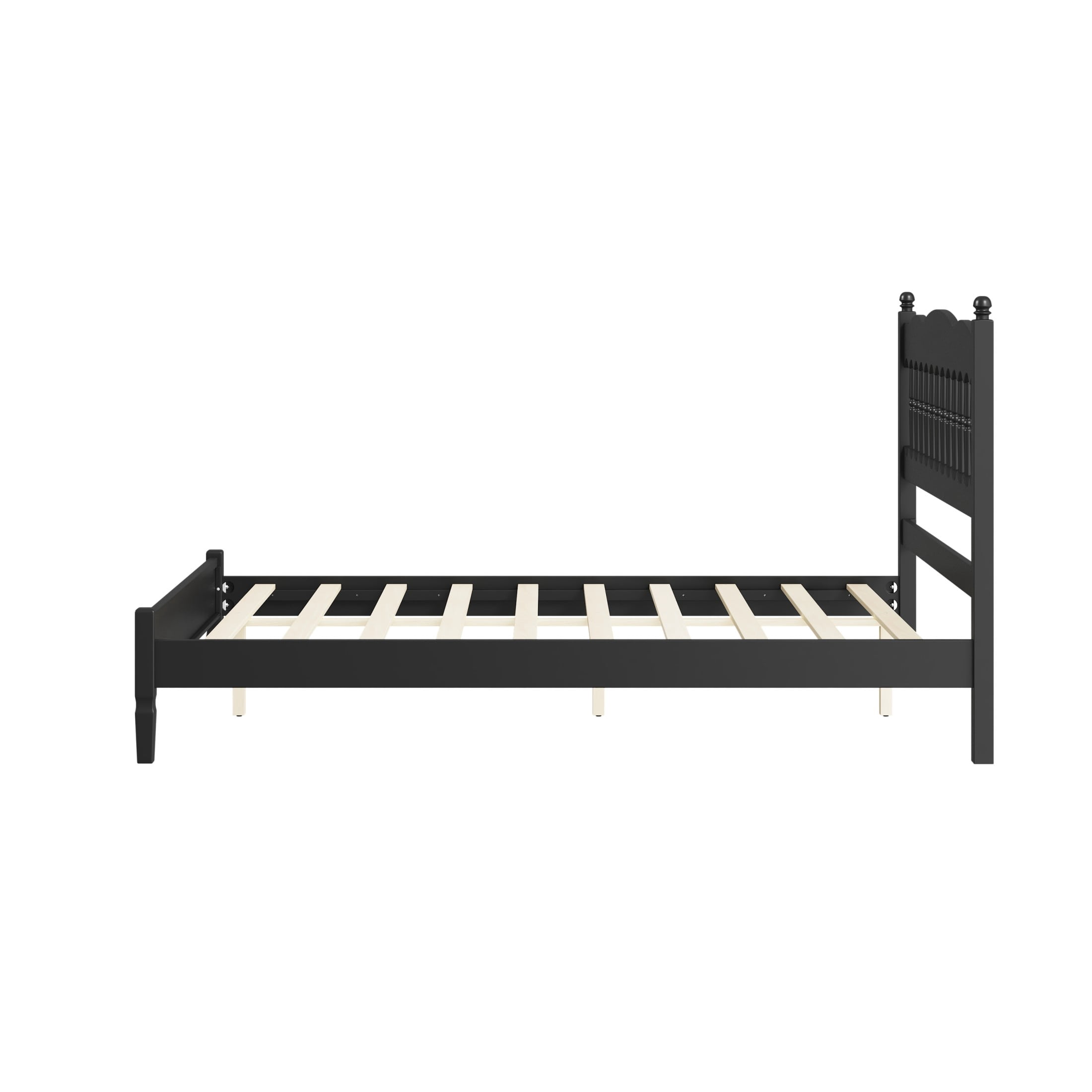 Noble House Onius Countryside Style Queen Size Wooden Bed Frame, Heavy-Duty Platform Bed with Center Support, Black