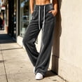 thumbnail image 6 of Women Casual Fleece Wide Leg Pants, Elastic Waist Loose Long Trousers with Side Pockets for Daily Loose Outfits Gray-A M(M), 6 of 8