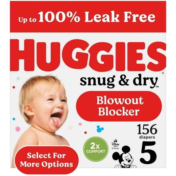 Huggies Snug & Dry Baby Diapers, Size 5 (27  lbs), 156 Ct (Select for More)