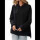 thumbnail image 3 of Sudadera con Capucha Extragrande para Mujer, Informal, de Larga, de Punto Gofre, con Cordón Ajustable, Abertura Lateral y Bolsillo. Negro M, 3 of 9