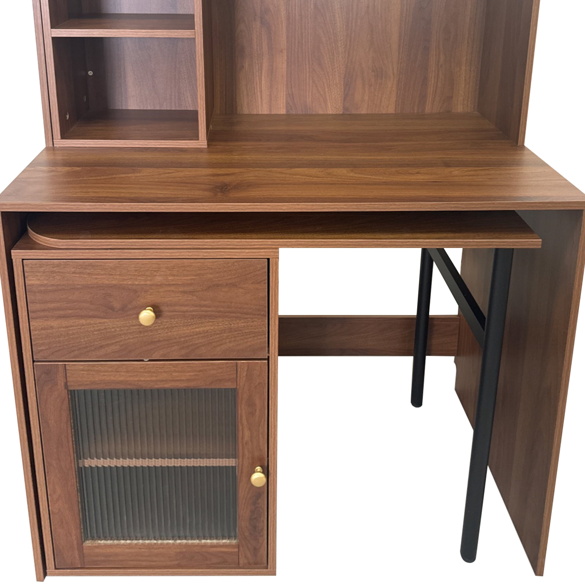 Euroco Computer Desk with glass door for Home Office or Study desk, Bookshelf & Hutch, Computer Desk with 90 Degree Rotating Desktop,Large Working Space