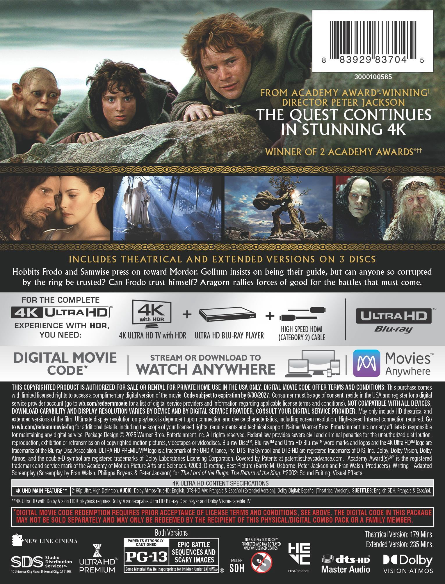 The Lord Of The Rings: The Two Towers (Steelbook) (4K Ultra HD + Digital Copy), Action, New Line Cinema