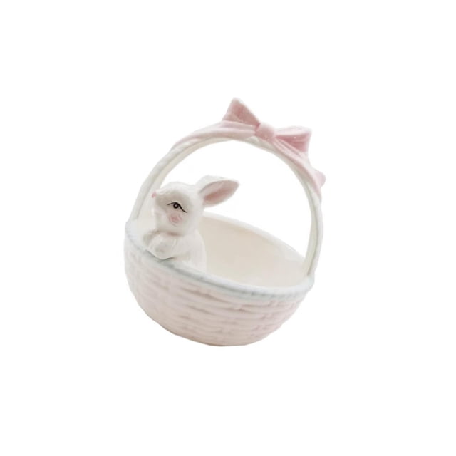 kurtrusly Ceramic Rabbit Easter Basket Porcelain bunny bowls Flower Pot Home Decor 12cmx12cmx13.5cm