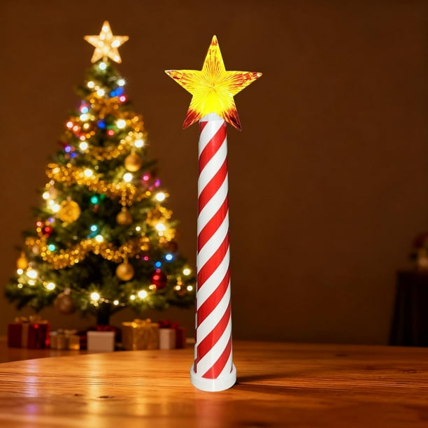 Adorno de luces nocturnas para decoración navideña, varita luminosa con estrellas, varita LED con purpurina y rayas rojas y blancas, adorno festivo para fiestas en casa, árbol, regalo para niños, ador
