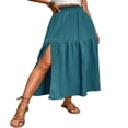 thumbnail image 2 of LYMAYTER Casual Skirts for Women Slit Elastic A Line Beach Long Skirts Summer Boho Flowy Maxi Skirt S-XL, 2 of 9