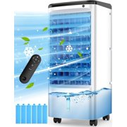 Evaporative Air Cooler, Swamp Cooler Air Conditioner w/ 12H Timer for Auto-off, 6 Upgraded Ice Packs, 3-Speed Windowless Air Conditioner, Smart Remote, Dual Tank Portable Air Cooler for Room