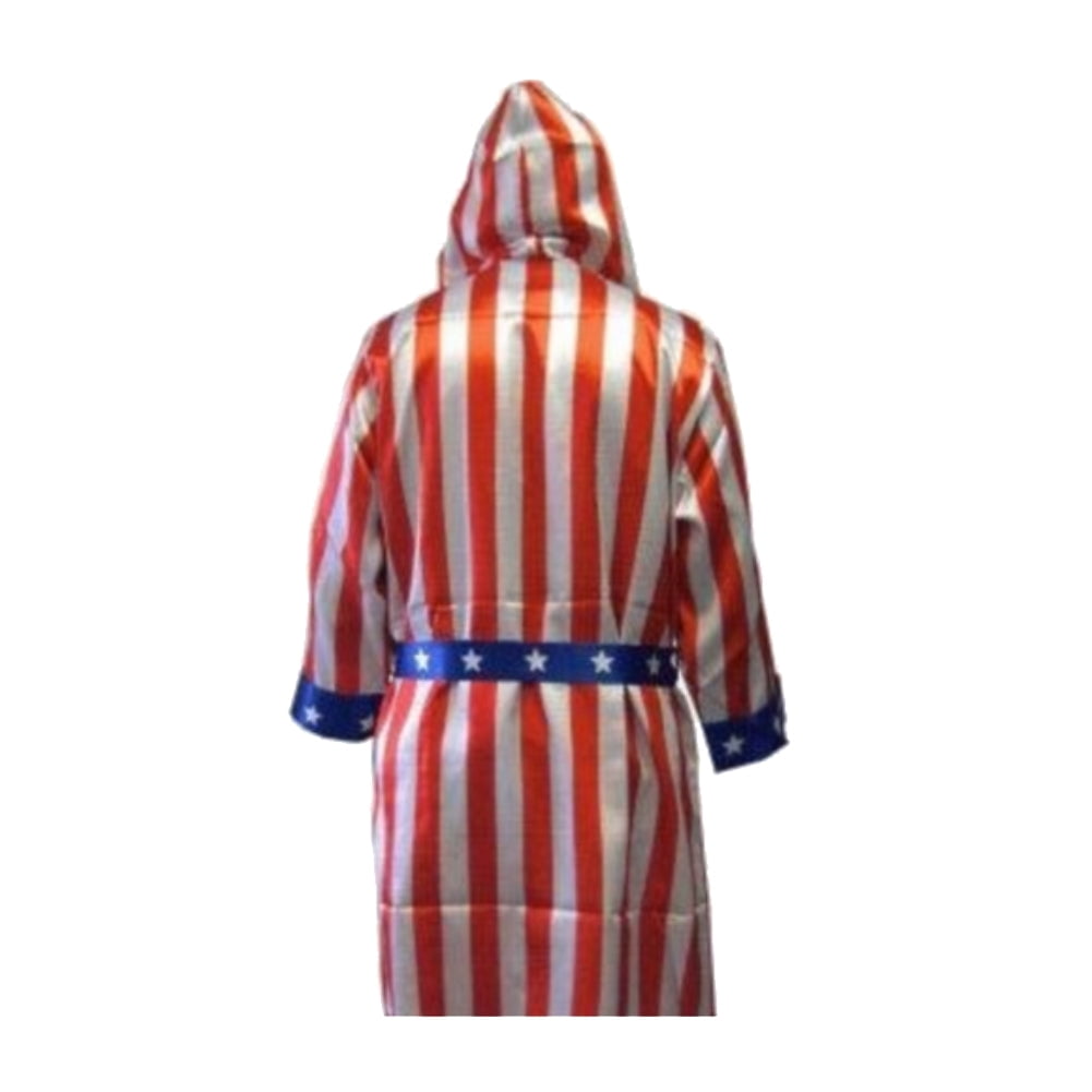 Rocky American Flag Robe USA Boxer Costume Hood Balboa Apollo Creed Movie IV