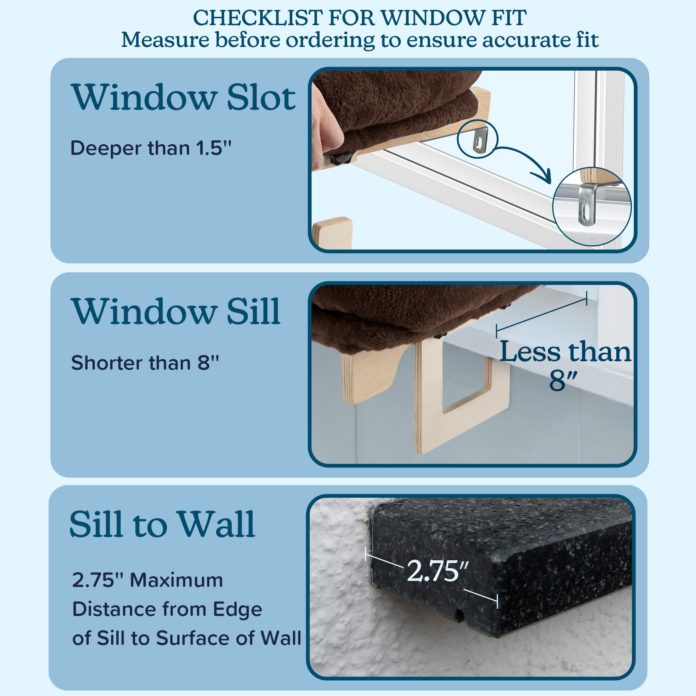 PETMAKER Cat Bed for Window Sill - Cat Window Perch with Bolster (Brown)