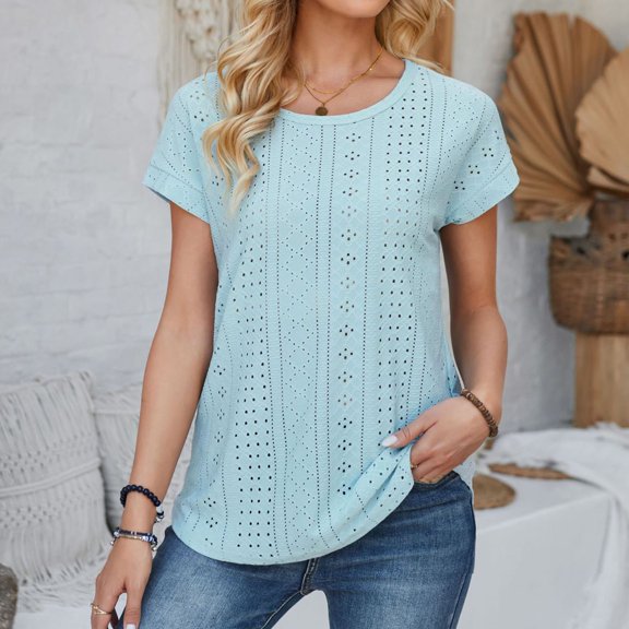 Womens Fashion Casual Top O Neck T Shirts Summer Lace Sleeve Casual Loose T Shirts Top Loose Women Casual Women's Tops Spandex Long Sleeve Shirt Women Womens Shirt Shirt for Women Fashion Swim Tops