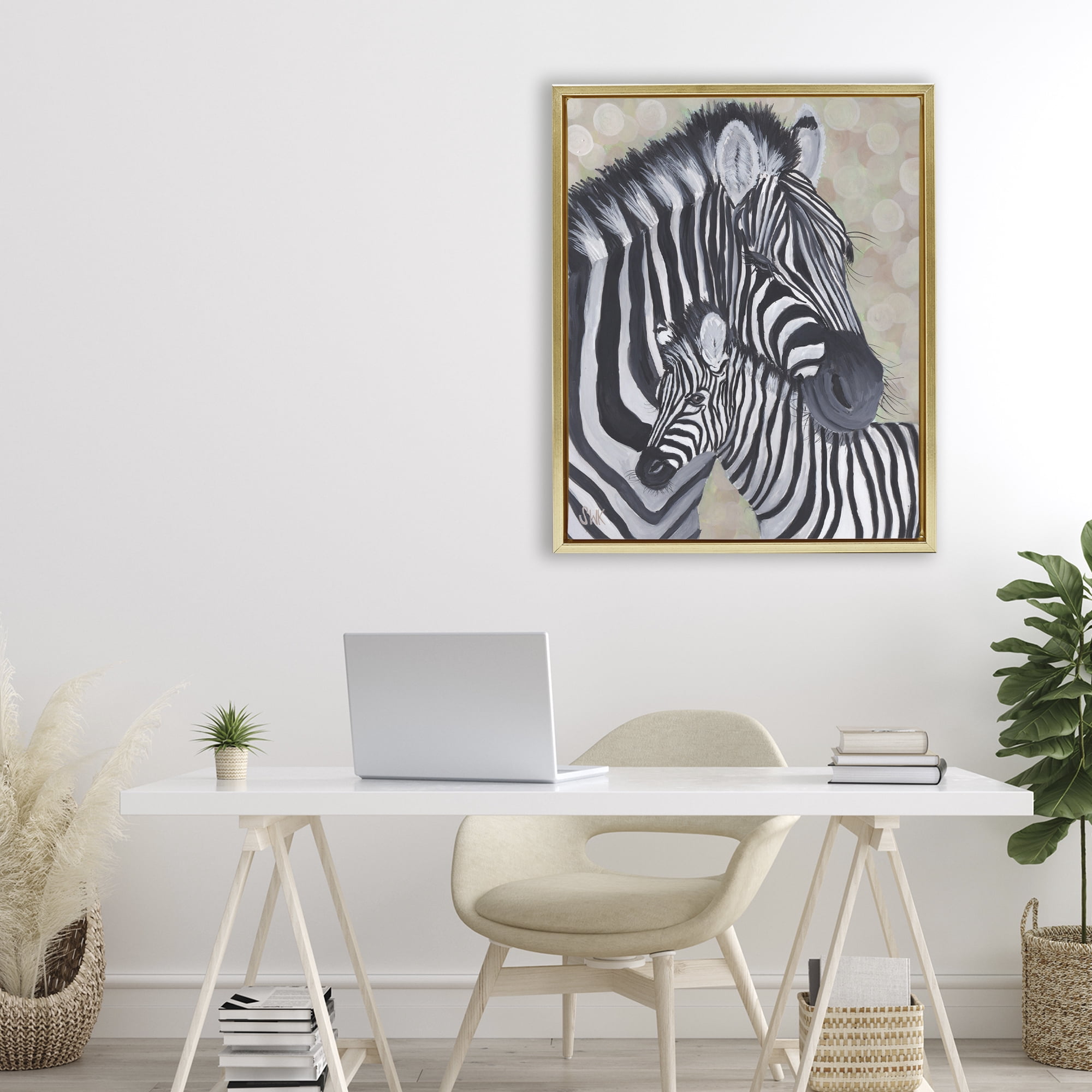 Stupell Industries Mama Zebra & Her Foal Gold Framed Floater Canvas Wall Art, design by Sarah Waldron Kimball