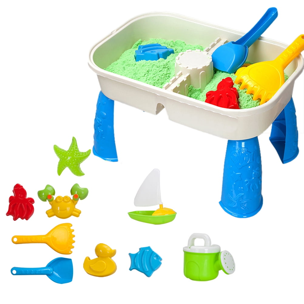Table D’eau Et De Sable Pour Tout-petits – Ensemble Extérieur Interactif Avec 9 Moules, 4 Compartiments – Plaisir Sensoriel Pour Jardin, Plage Ou Maison – 44,5 X 44,5 X 56 Cm