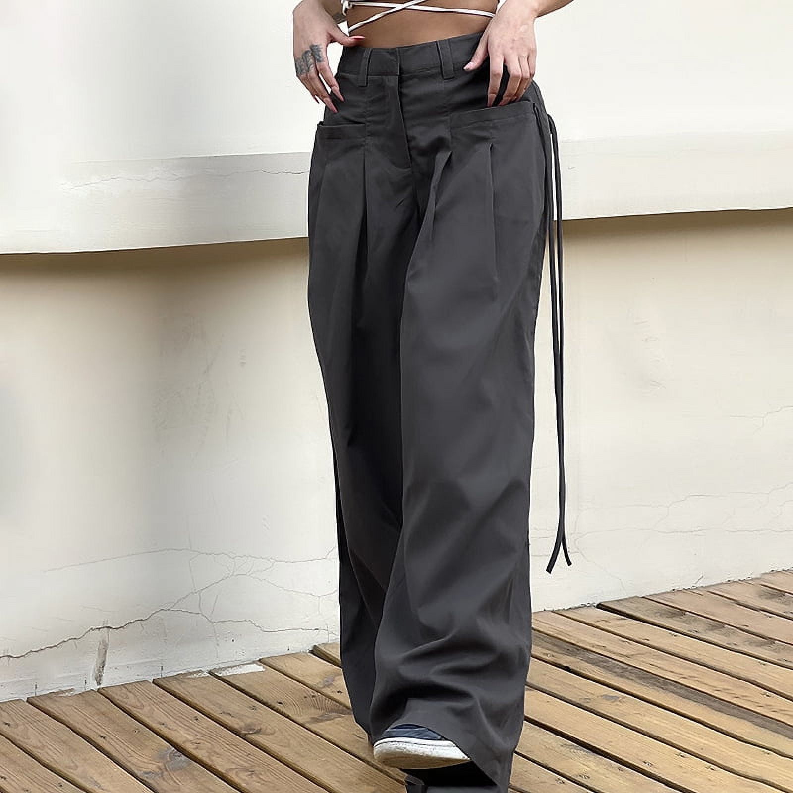 ★LUVISTRUE★AM CARGO PANTS(GRAY)★正規品/韓国直送料込/人気 Grey Cargo Pants Korean Fashion Lace Up Pocket Low Rise