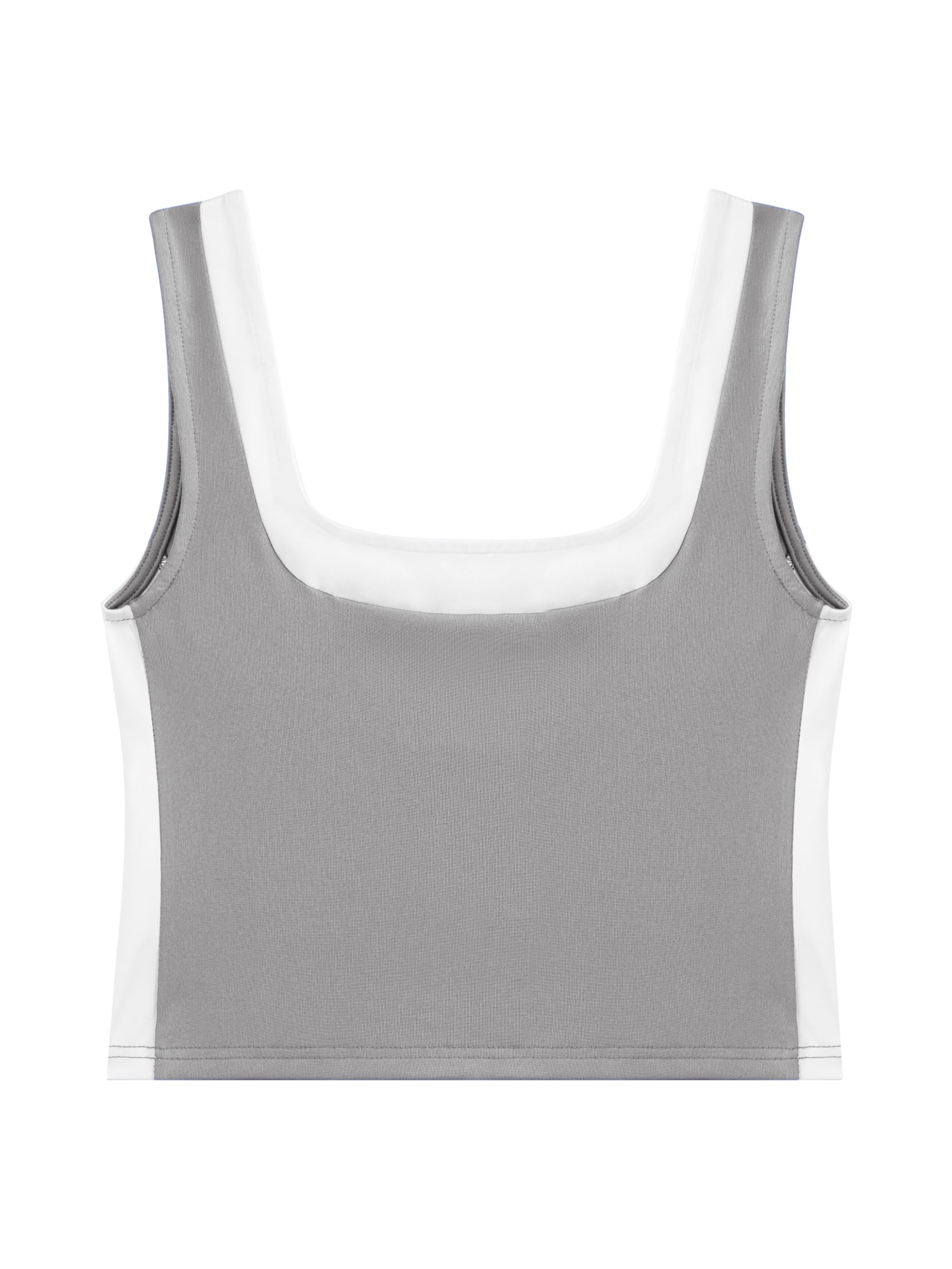 DARING DIVA Women's Crop Square Neck Slim Fitted Color Block Yoga Shirts M Gray