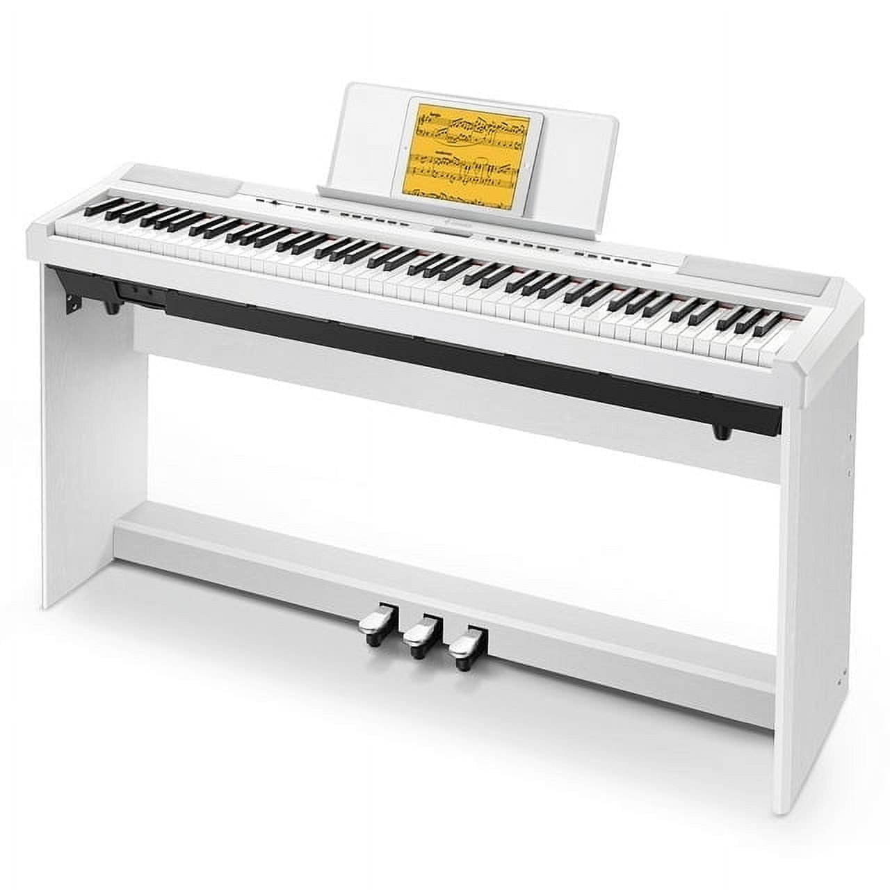 Donner DEP-20 Beginner Digital Piano 88 Key Full Size Weighted Keyboard, Portable Electric Piano with Furniture Stand, 3-Pedal Unit, White