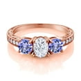 thumbnail image 2 of Gem Stone King 18K Rose Gold Plated Silver Blue Tanzanite Ring Set with Moissanite (1.94 Cttw) (Size 9), 2 of 4
