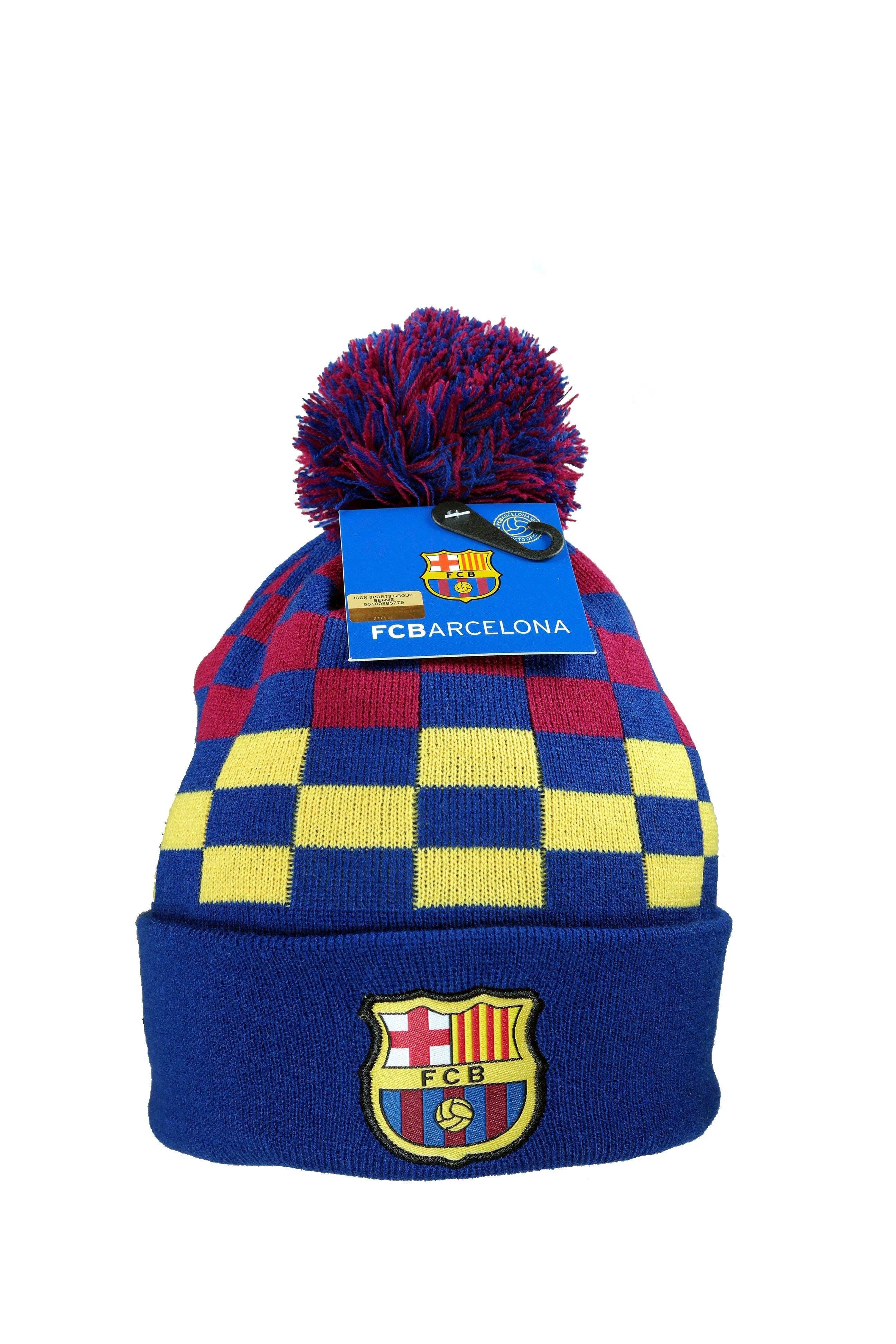 Barcelona FC Blue Knitted Beanie Winter Hat Football Club Crest Badge Official 
