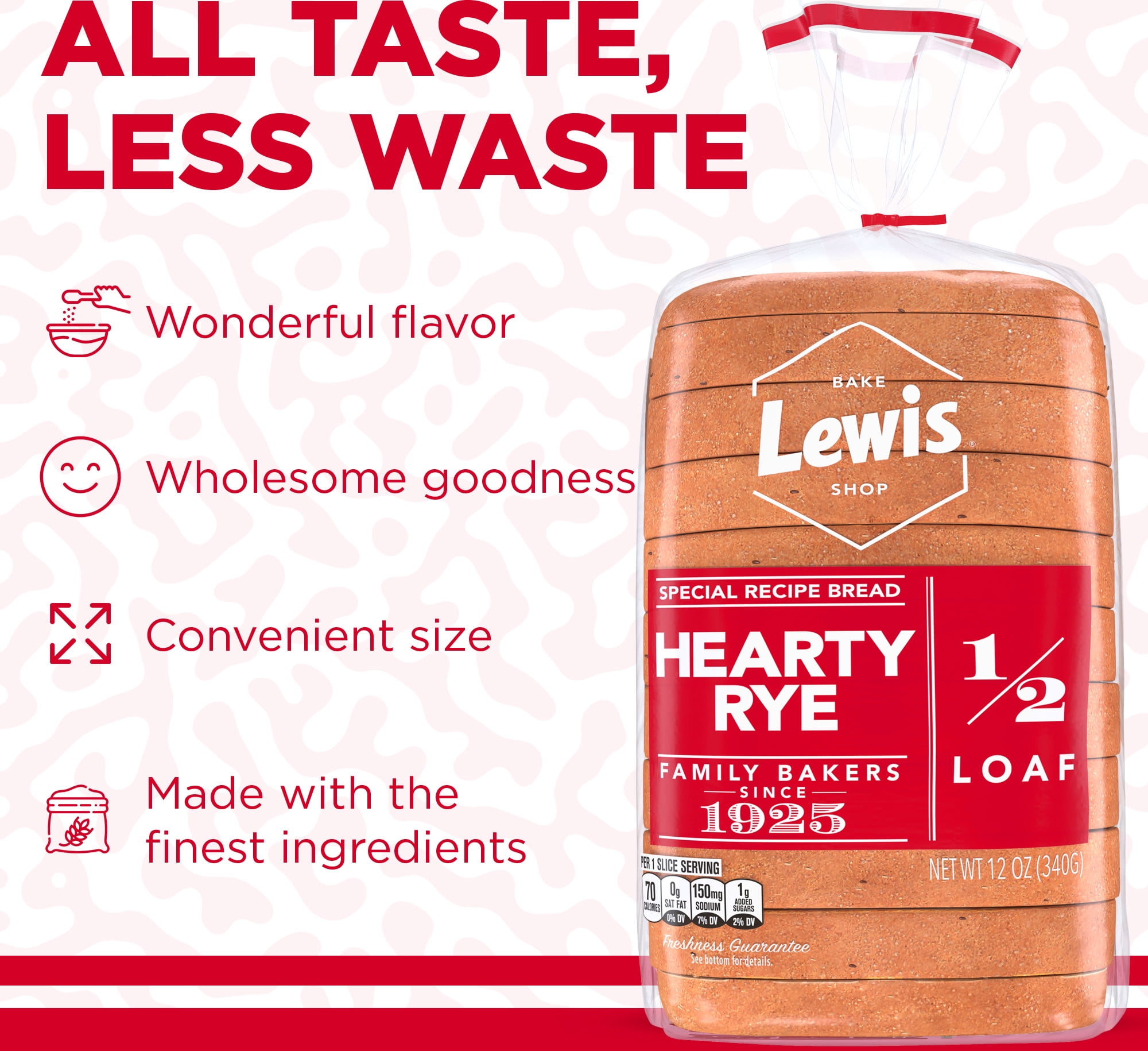 Lewis Bake Shop Hearty Rye Half Loaf Bread, 1/2 Loaf, 12 oz