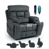 4-Motor Lay Flat Power Lift Recliner Chair with Heat & Massage - Power Adjustable Headrest, Backrest, Lumbar & Legrest - Big Tall Recline Chair with Cup Holders - 400 lbs (Grey Chenille)