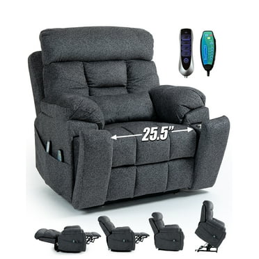4-Motor Lay Flat Power Lift Recliner Chair with Heat & Massage - Power Adjustable Headrest, Backrest, Lumbar & Legrest - Big Tall Recline Chair with Cup Holders - 400 lbs (Grey Chenille)