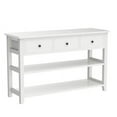 thumbnail image 5 of Karl home Console Table Entryway Desk, Sofa Side Table with 3 Drawers 2 Bottom Storage Shelves, Vintage TV Stand for Hallway Living Room Office, Antique White 29.9" H, 5 of 7