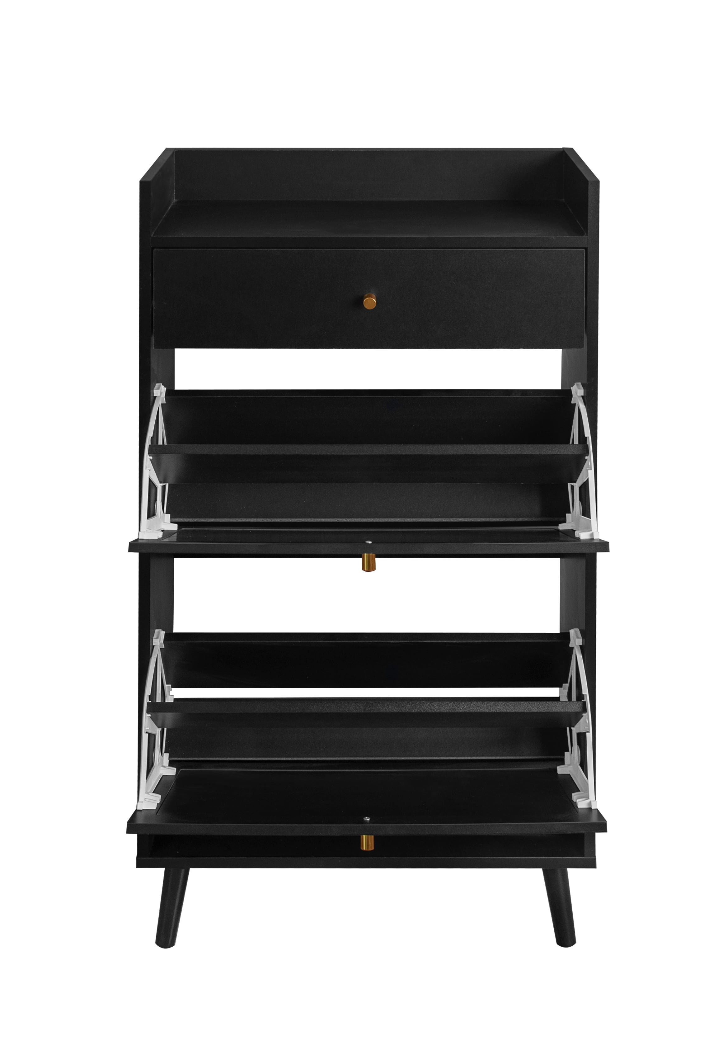 Shoe Rack, Entryway Cabinet, Rattan Shoe Cabinet with 2 Doors 1 Drawer and Double Shelf, Black for Entryway