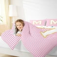 thumbnail image 5 of Feelyou Fashion Pink Stripes Bedding Comforter Set for Teen, Initial M Letter Twin Comforter Sets, Cute Princess Cartoon Reversible Bedding Set, Breathable Home Decor, 2pcs, 5 of 9