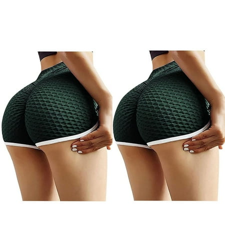 LEEYNEER RHWHOGLL High Waisted Yoga Shorts for Women Workout Shorts High Waist Butt Lifting Sports Leggings Hot Pants Running Shorts Wrinkled Hip Stretch Biker Shorts - 2 Packs Black