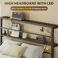 thumbnail image 5 of Patbrela King Size Bed Frame with 49.2 inch LED High Headboard and 2-Tier Storage, Metal Platform Bed, Black, 5 of 9