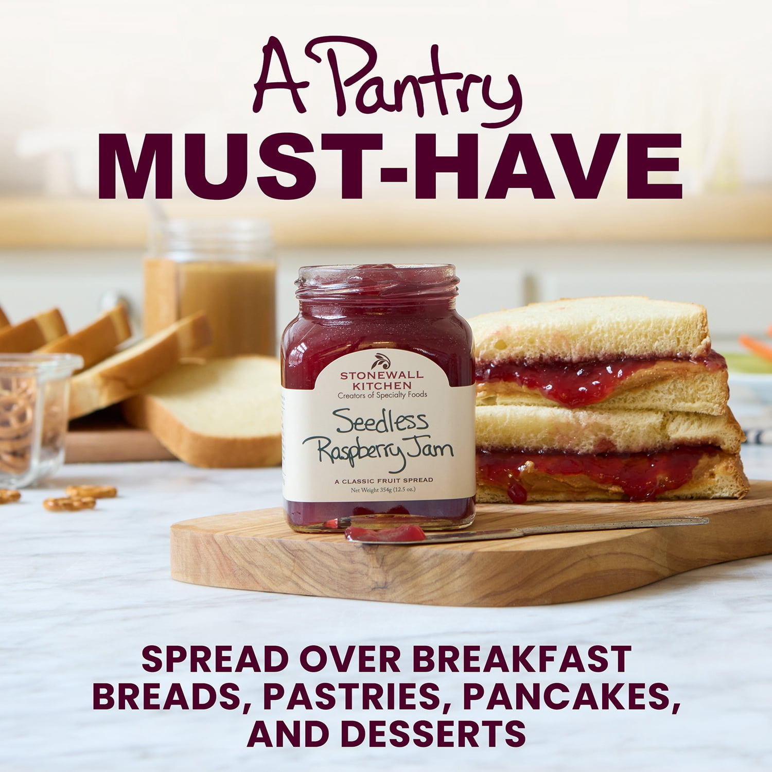 (12 pack) Stonewall Kitchen, non GMO, Seedless Raspberry Jam, 12.5 oz. Jar