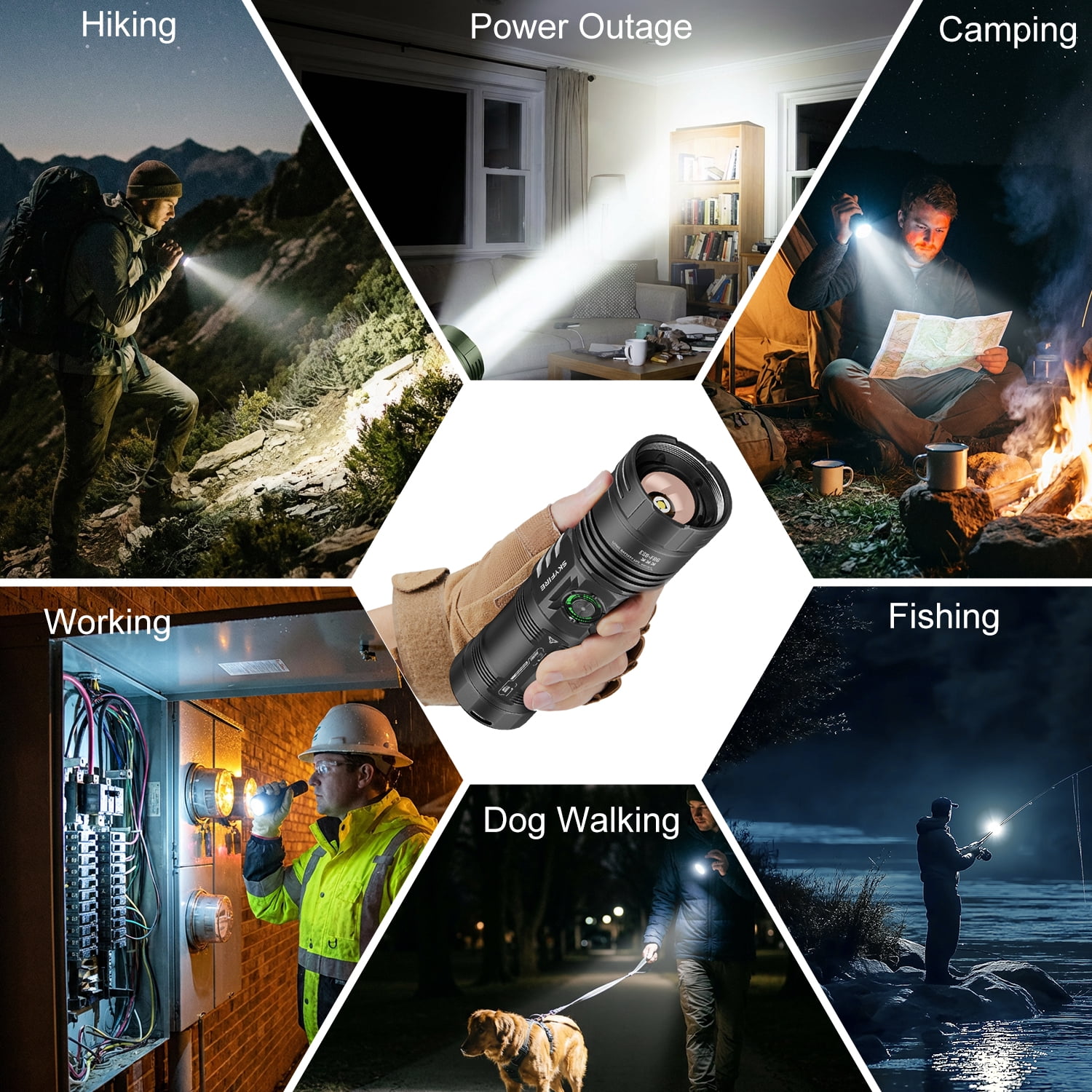 SKYFIRE 1850 Lumens Rechargeable LED Flashlight, 6 Modes Zoomable Lighting, Type-C Charging with Power Indicator, 64H Long Runtime for Farm Patrol, Camping, Hiking and Daily Emergency