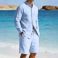 thumbnail image 4 of Gamivast Men's Linen Texture Set Long Sleeve Button Shirt and Shorts Breathable Summer Outfit for Beach Vacation Casual Daily Yoga Walking Streetwear, 4 of 7